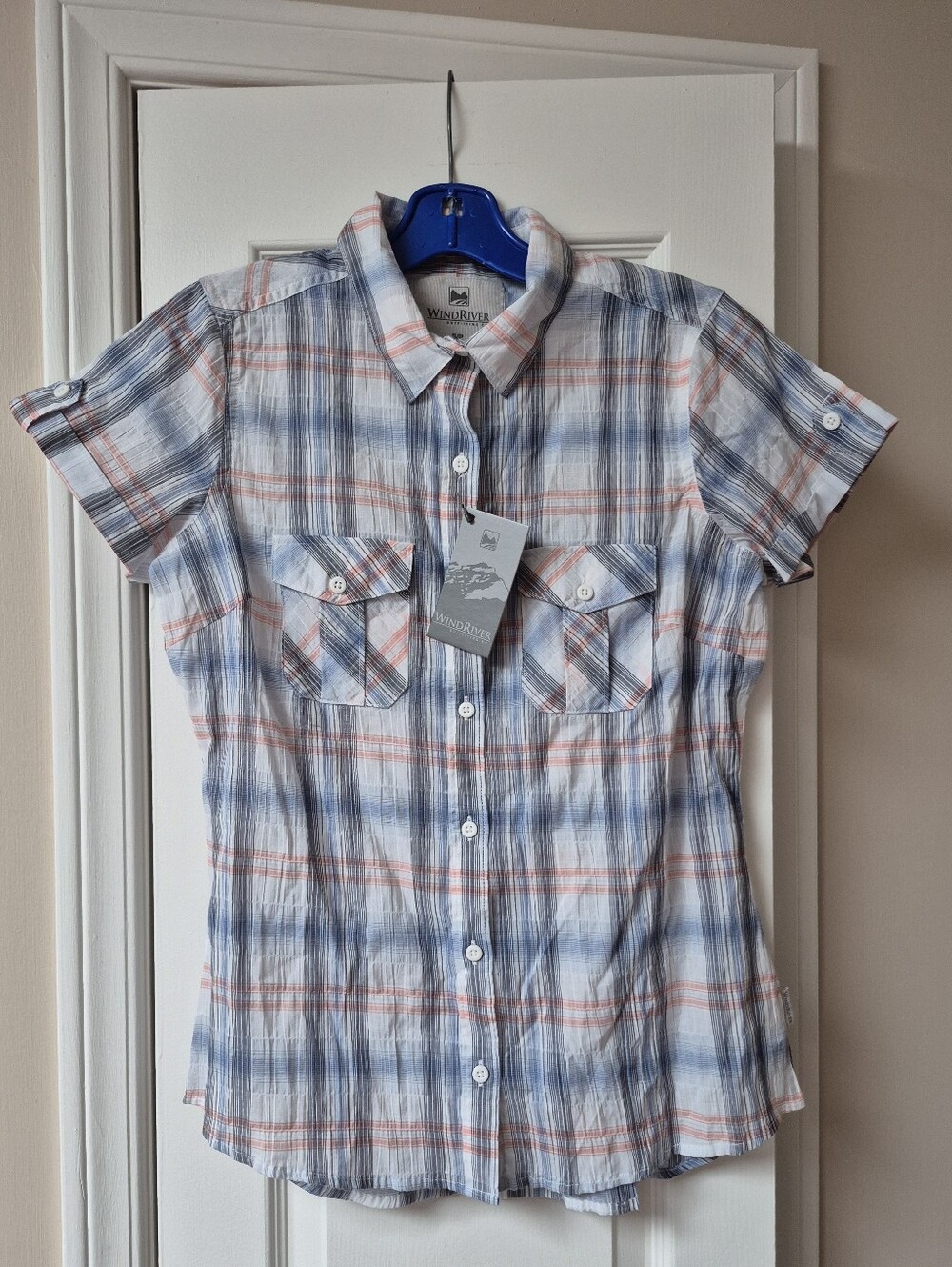 WindRiver Cotton Short Sleeve Button Down In Winter Plaid SZ Small, New W Tags!